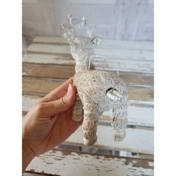 Glitter reindeer ornament shabby chic white deer X - Picture 4 of 6